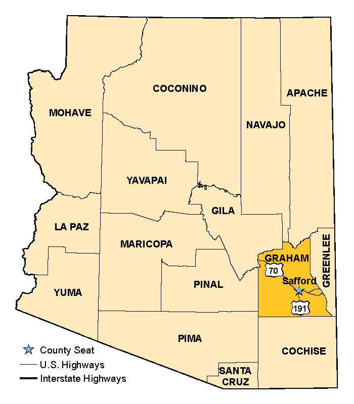 Map of Arizona with Graham County County highlighted