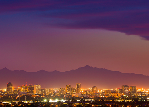 Skyline with purple sunset