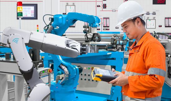 worker with robotic arm